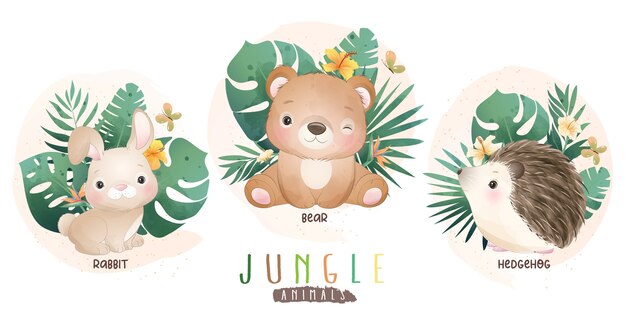 水彩のかわいい森の動物イラスト集 プレミアムベクター