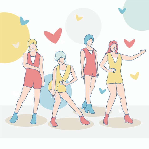 Free vector cute k-pop girl group