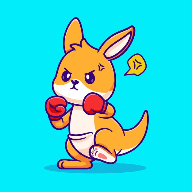 Cute Kangaroo Boxing Cartoon Vector Icon Illustration Animal Sport Icon Concept Isolated Vector