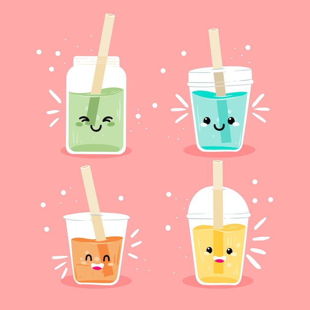 Free vector cute kawaii bubble tea