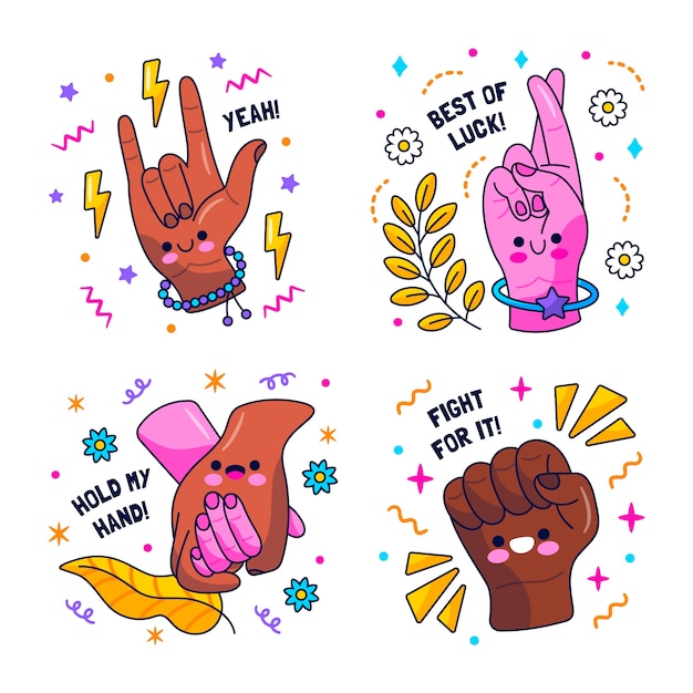 Cute kawaii hands sticker set