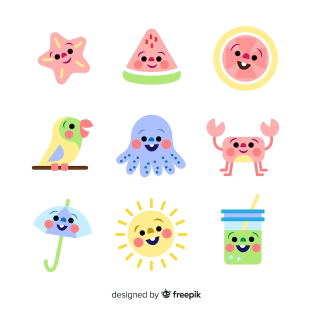 Free vector cute kawaii summer characters collection
