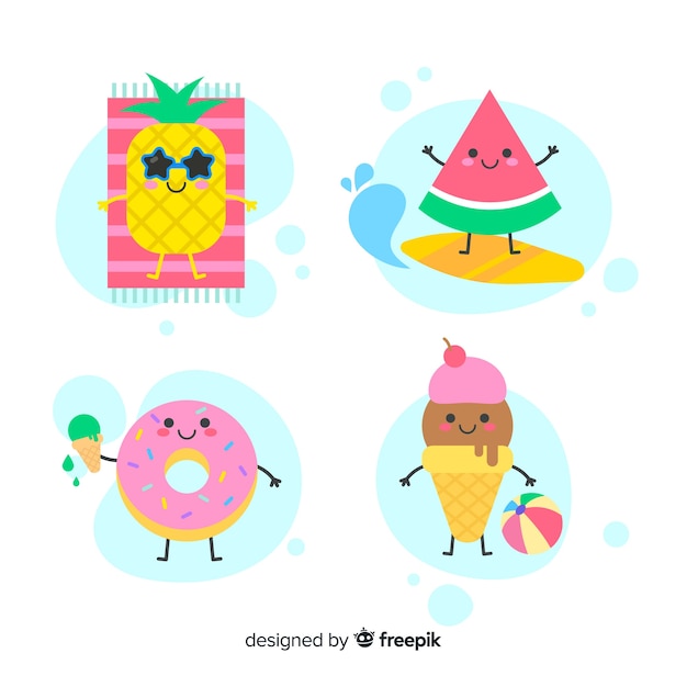 Cute kawaii summer characters collection