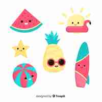 Free vector cute kawaii summer characters collection