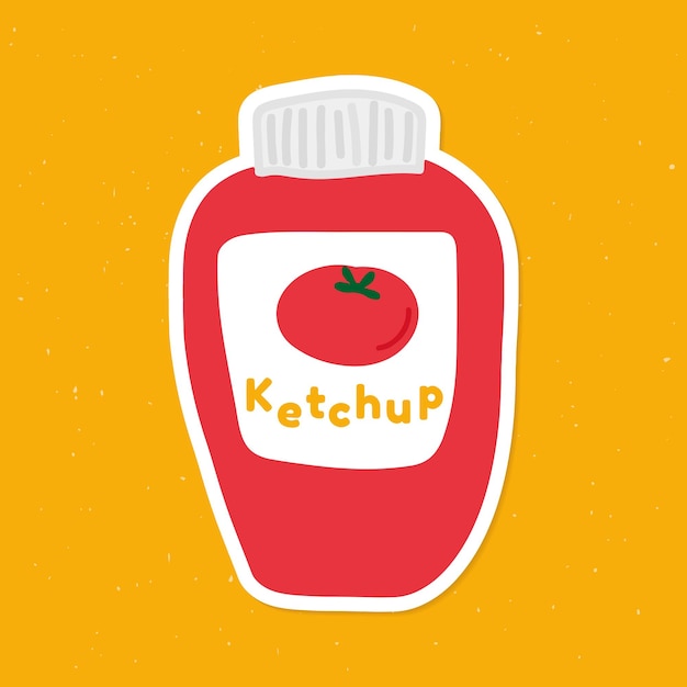 Free vector cute ketchup sauce bottle doodle sticker with a white border vector