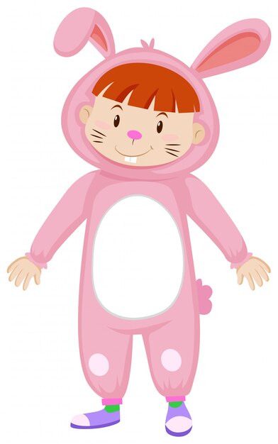 핑크색 토끼 의상을 입은 귀여운 꼬마