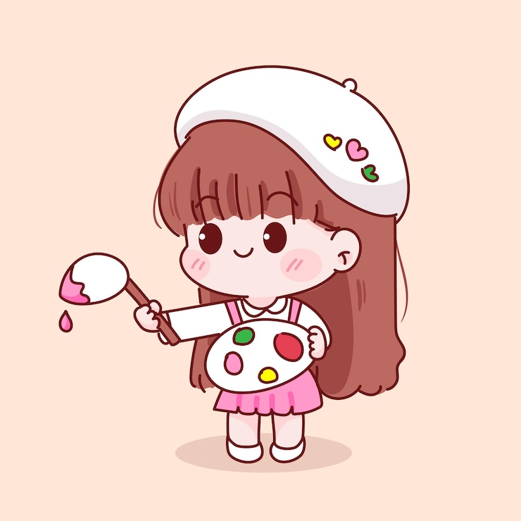 무료 Vector 팔레트 손으로 그린 만화 캐릭터 그림을 들고 귀여운 아이 소녀