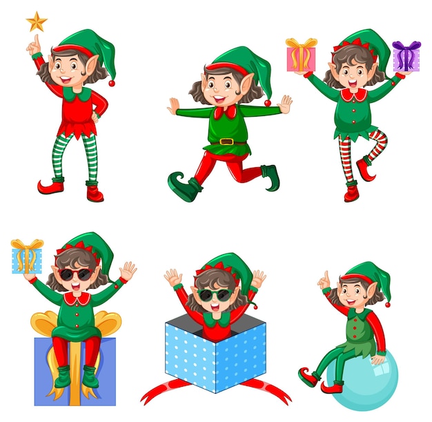 cute kid wearing elf costume cartoon set