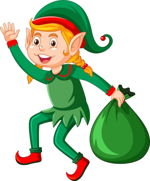 Cute kid wearing elf costume cartoon