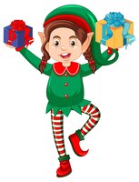 Free vector cute kid wearing elf costume cartoon