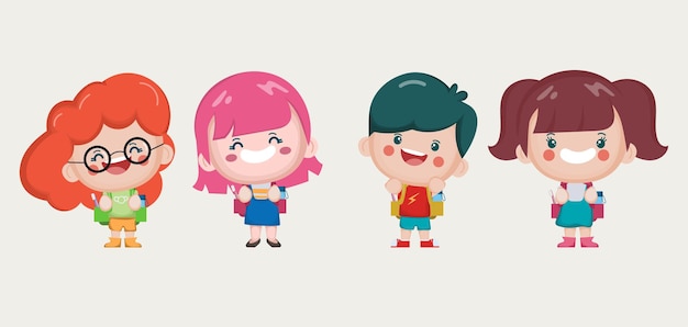Free Vector cute kids back to school