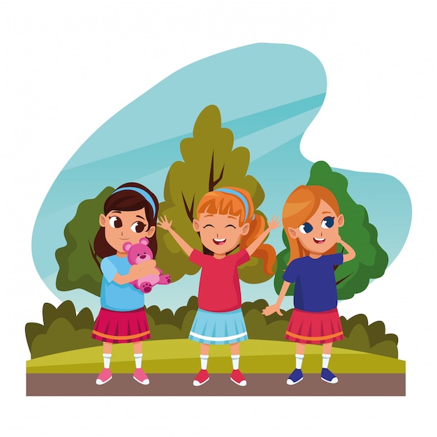 Free vector cute kids playing in the nature cartoons