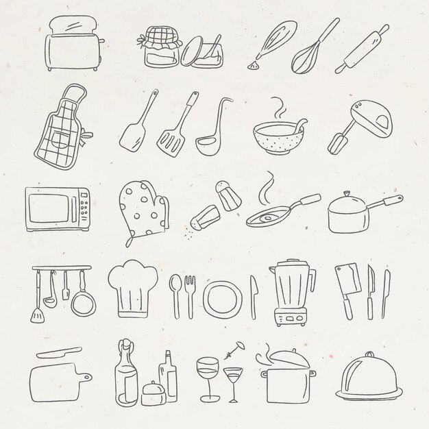 Cute kitchen utensils doodle sticker set