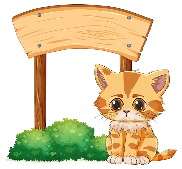 Free vector cute kitten beside wooden sign