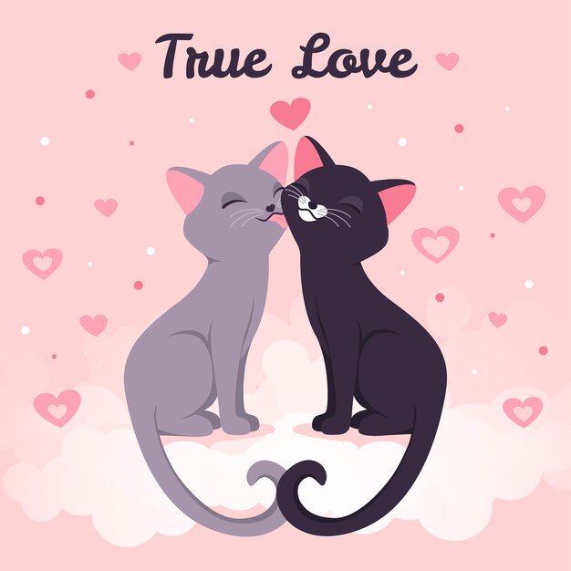 かわいいキティのキスイラスト プレミアムベクター