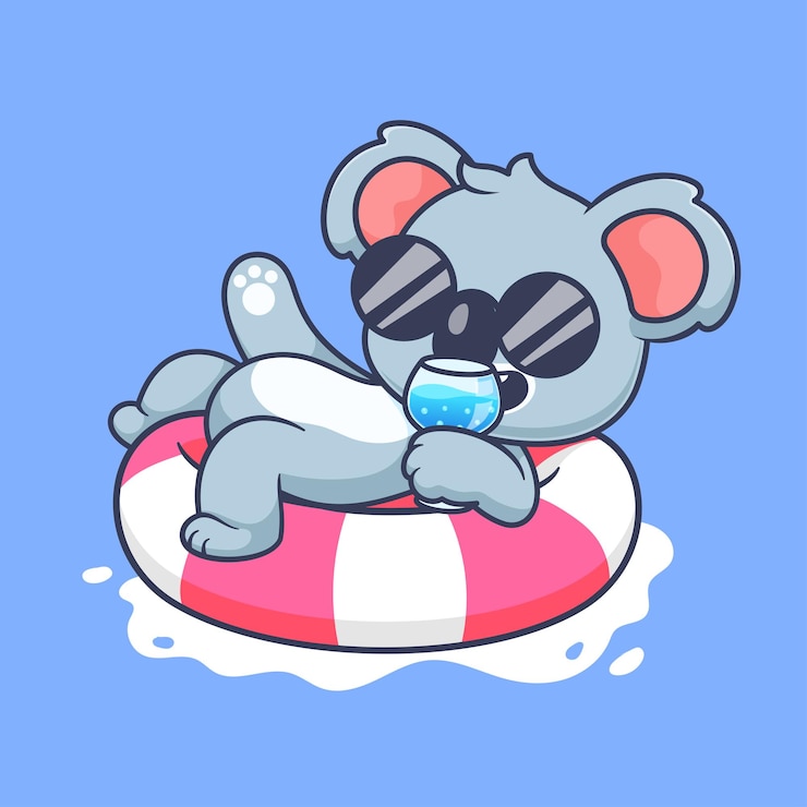 Free Vector cute koala chill on swimming tires with juice cartoon vector icon illustration animal holiday flat