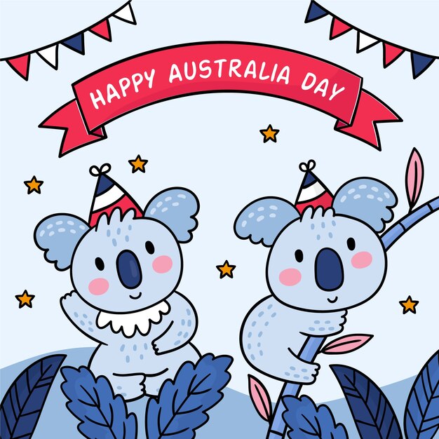 Cute koala couple happy australia day