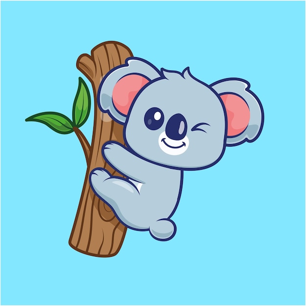 Vettore gratuito simpatico koala appeso all'albero cartoon vector icon illustration concetto di icona natura animale isolato