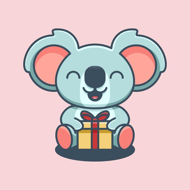 Free vector cute koala holding christmas present