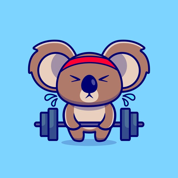 Cute Koala Lifting Barbell Cartoon Illustration