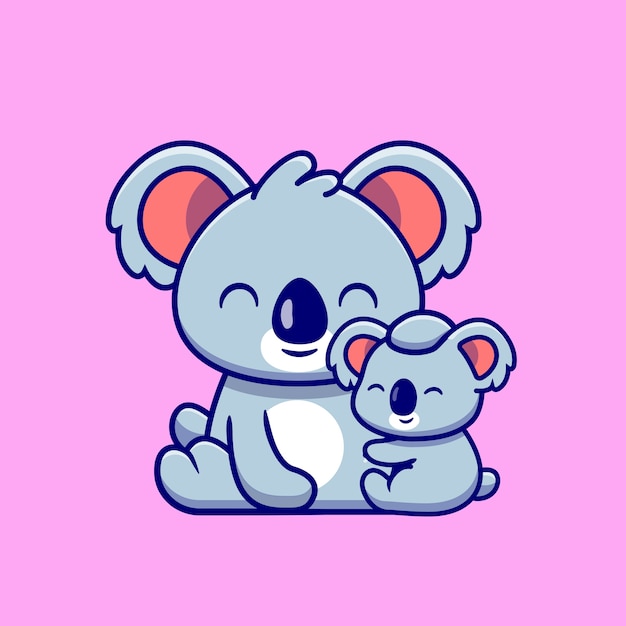 Cute Koala Mother With Baby Koala Cartoon . Animal Nature Icon Concept Isolated  . Flat Cartoon Style