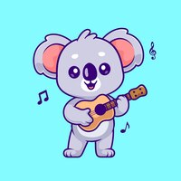 Cute koala playing guitar cartoon vector icon illustration. animal music icon concept isolated flat