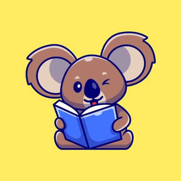 Cute Koala Reading Book Cartoon Illustration