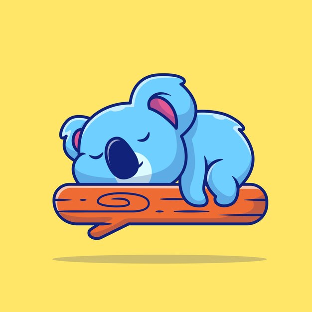 Cute Koala Sleeping On Tree Cartoon Illustration