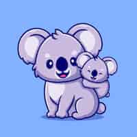 Free vector cute koala with cub cartoon icon illustration.