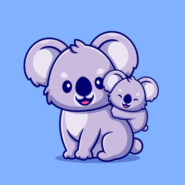 Cute Koala With Cub Cartoon Icon Illustration.