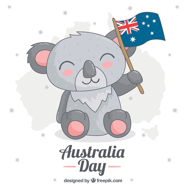Free vector cute koala with flag to celebrate australia day