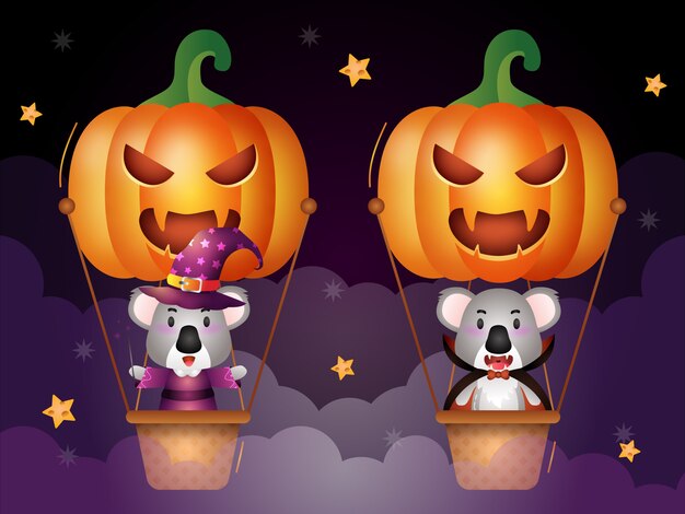 ハロウィンかぼちゃのかわいいブタ プレミアムベクター