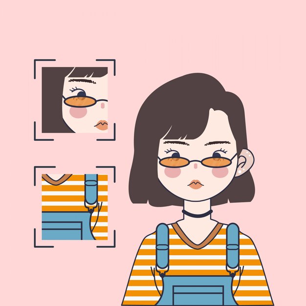かわいい韓国の女の子のイラスト 美しいアジアの女の子のイラスト プレミアムベクター