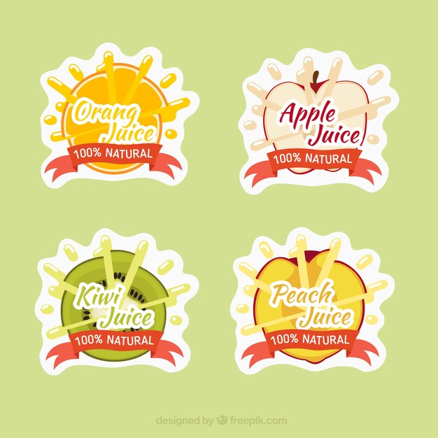 Cute labels of delicious fruit juices