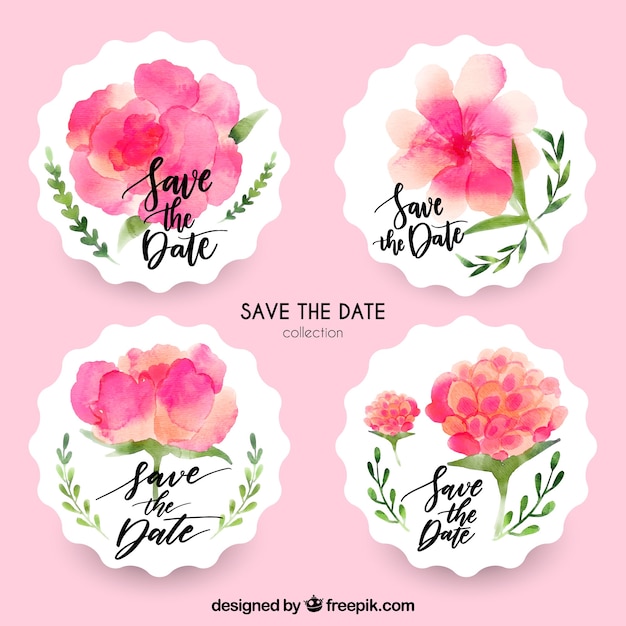 Free vector cute labels with watercolor flowers