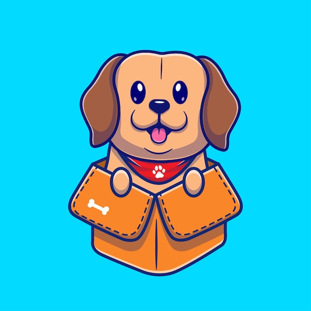 Vettore gratuito carino labrador dog in box cartoon icona vettore illustrazione animale natura icona concetto isolato