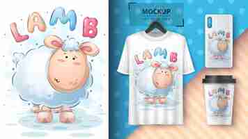 Free vector cute lamb poster and merchandising