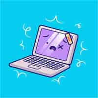 Vettore gratuito cute laptop rotto cartoon vector icon illustrationtechnology object icon concept isolated flat