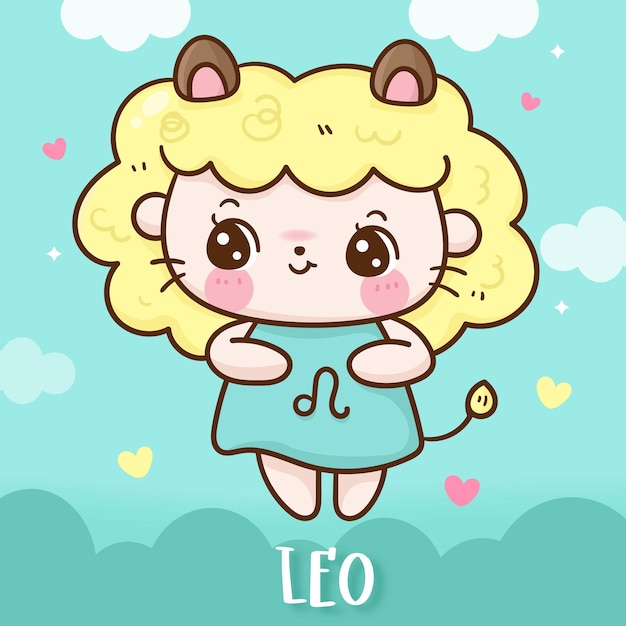 かわいいレオ漫画干支星占い落書きスタイルかわいいライオン動物イラスト プレミアムベクター