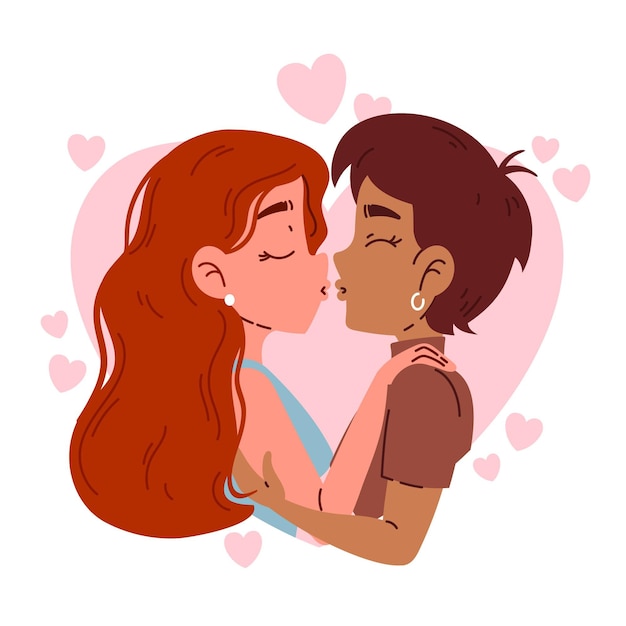 Free vector cute lesbian couple illustrated