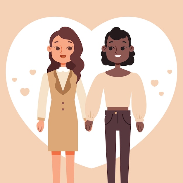 Free vector cute lesbian couple illustrated