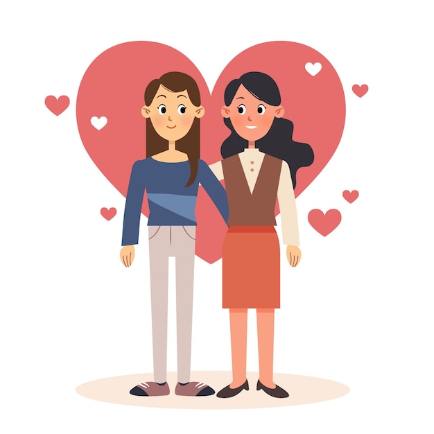 Free vector cute lesbian couple illustrated