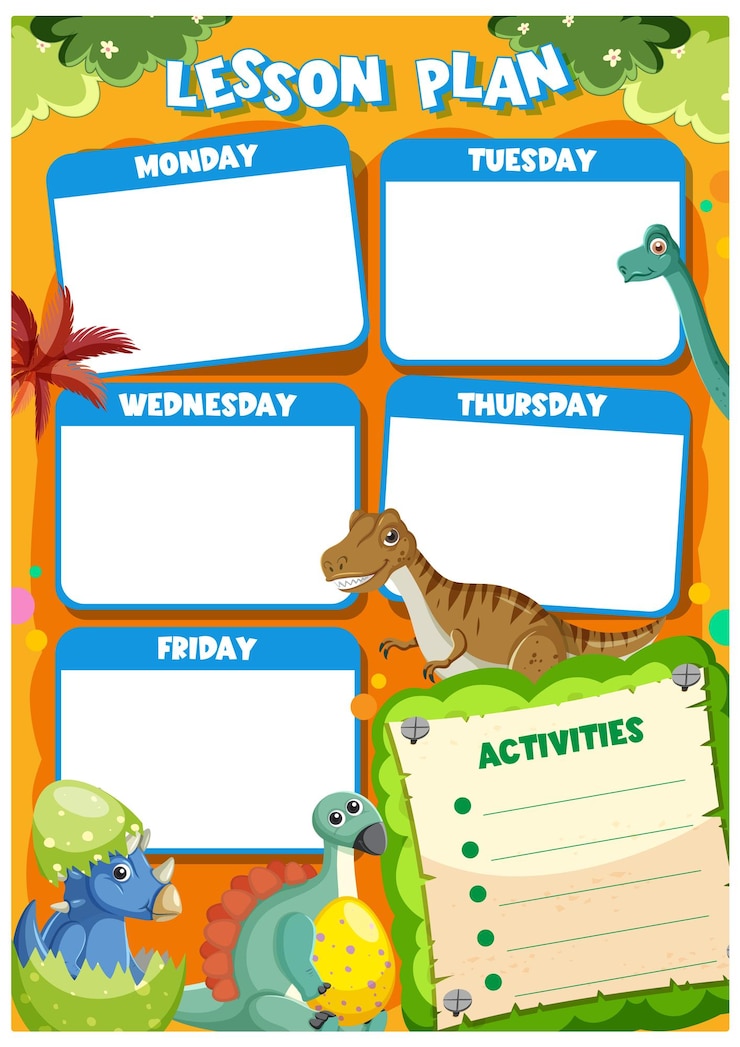 मुफ़्त वेक्टर cute lesson plan with dinosaur decorations
