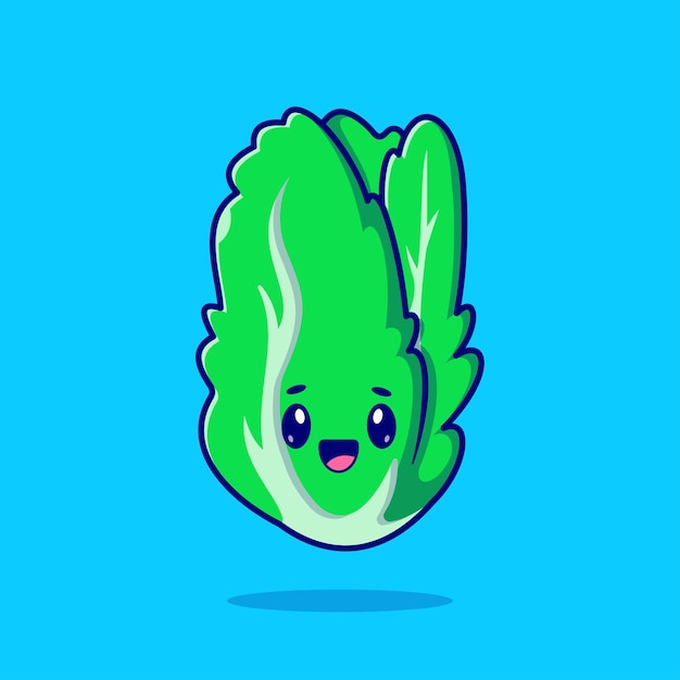 Cute Lettuce Smile Cartoon Vector Icon Illustration Food Nature Icon Concept Isolated Flat Cartoon