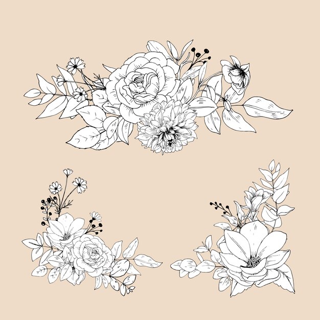 Cute line flowers  isolated  . Hand drawn bouquet