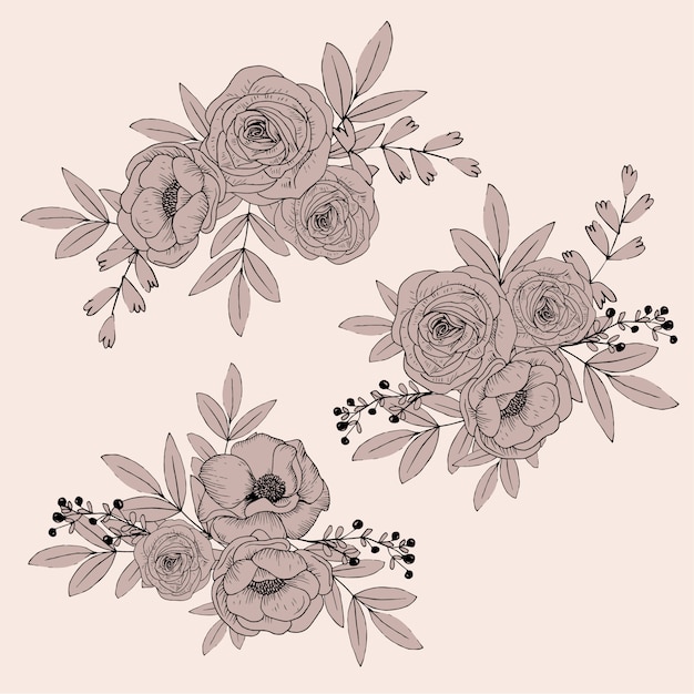Free vector cute line flowers  isolated  . hand drawn bouquet