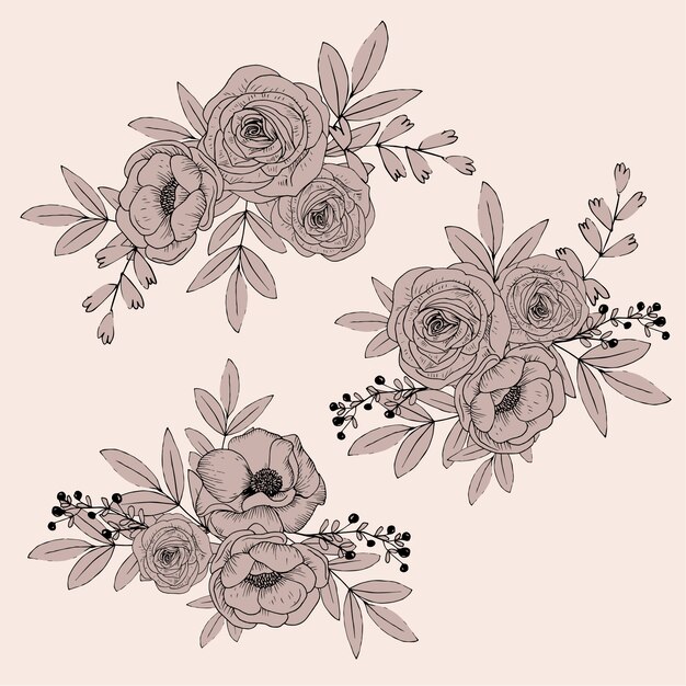 Cute line flowers isolated . hand drawn bouquet