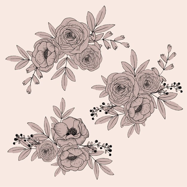 Free vector cute line flowers  isolated  . hand drawn bouquet