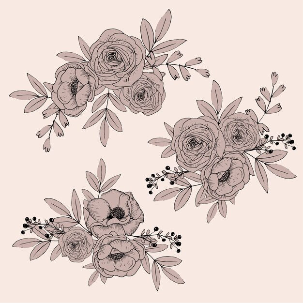 Cute line flowers  isolated  . Hand drawn bouquet