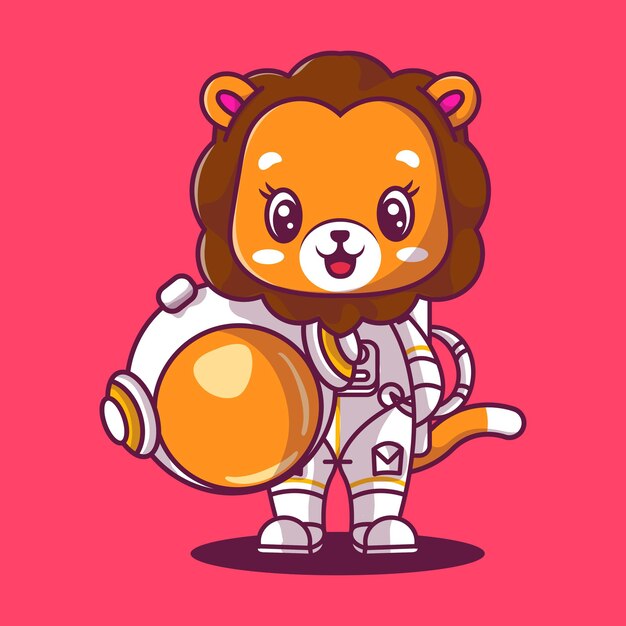 Cute lion astronaut icon illustration